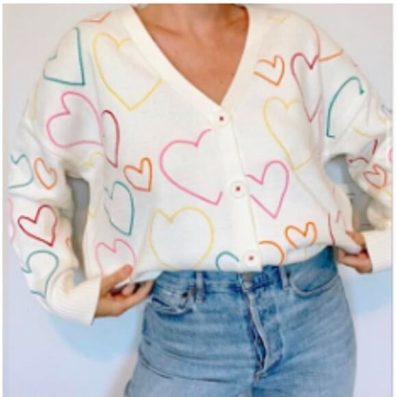 Kerri Rosenthal XOKR Sweater Women Small Rainbow Heart Artsy Whimsical Soft Girl - Picture 1 of 13